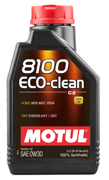 Motul 1L Synthetic Engine Oil 8100 Eco-Clean 0W30 12X1L - Acea C2/API SM/ST.JLR 03.5007 - 1L