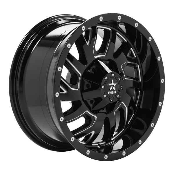 RBP 65R Glock 20x10 5x127/139.7 BP / 5 BS / -12mm Offset 78mm CB Gloss Black Machined Grooves Wheel