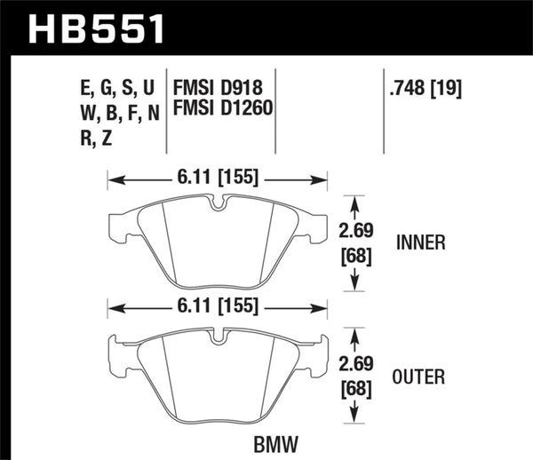 Hawk 07-09 BMW 335d/335i/335xi / 08-09 328i/M3 HP+ Street Front Brake Pads