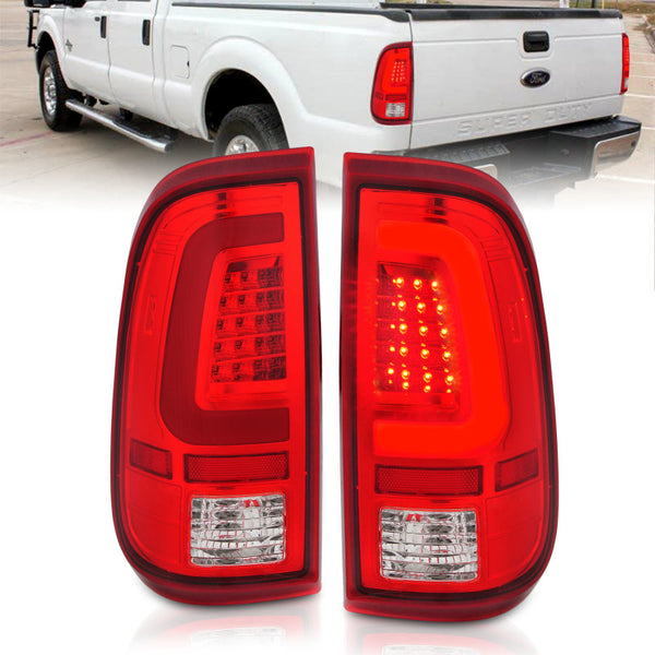 ANZO 2008-2016 Ford F-250 LED Taillights Chrome Housing Red/Clear Lens (Pair)