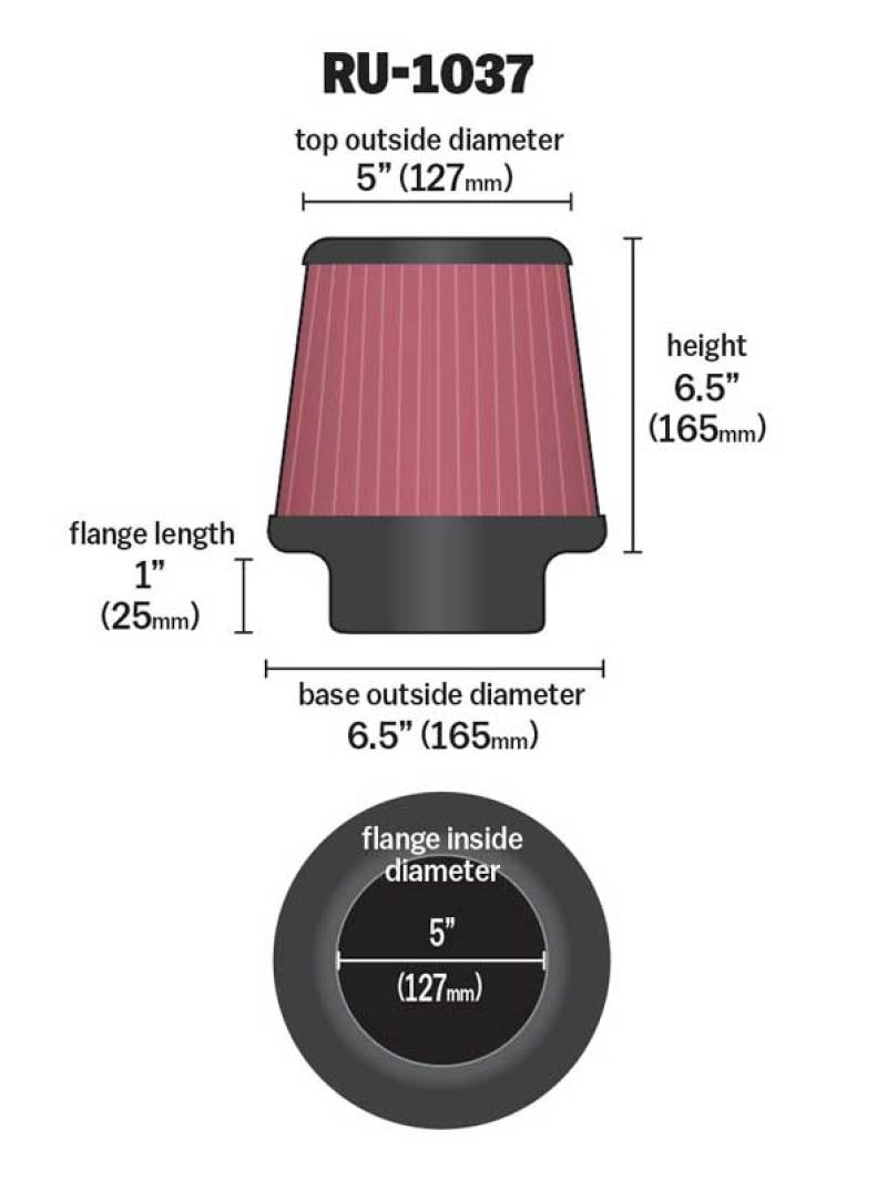 K&N Universal Clamp-On Air Filter 5in FLG / 6-1/2in B / 5in T / 6-1/2in H