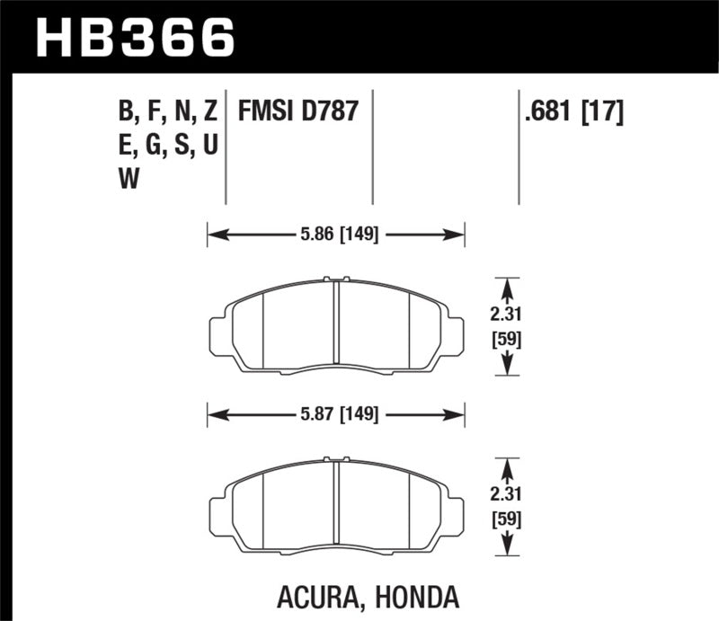 Hawk Acura / Honda DTC-30 Race Front Brake Pads