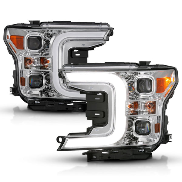 ANZO 18-19 Ford F-150 LED Projector Headlights w/ Plank Style Switchback Chrome w/ Amber