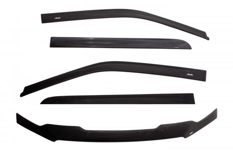 AVS 05-18 Nissan Frontier Crew Cab Ventvisor & Aeroskin Deflector Combo Kit - Matte Black