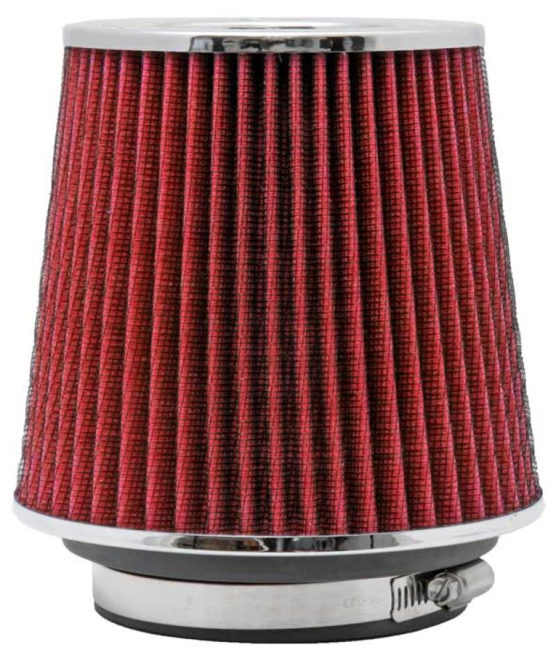 K&N Universal Air Filter Chrome Round Tapered Red - 4in Flange ID x 1.125in Flange Length x 5.5in H