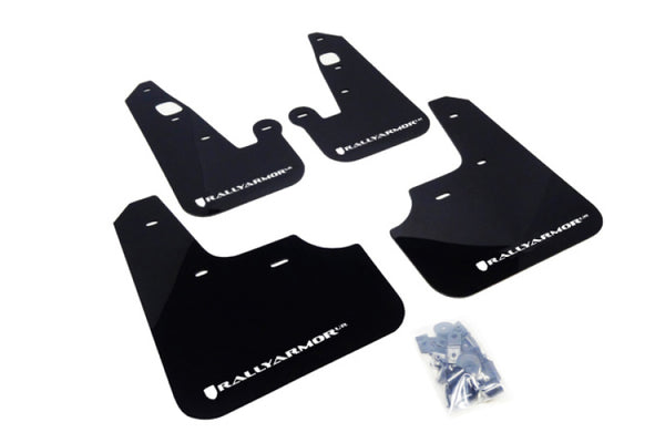 Rally Armor 2007+ Mitsubishi Lancer (doesn't fit Sportback) UR Black Mud Flap w/ White Logo