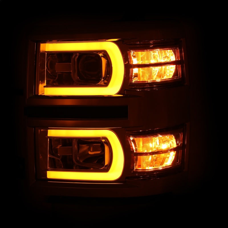 ANZO 14-15 Chevrolet Silverado 1500 Projector Headlights w/ Plank Style Switchback Chrome w/ Amber