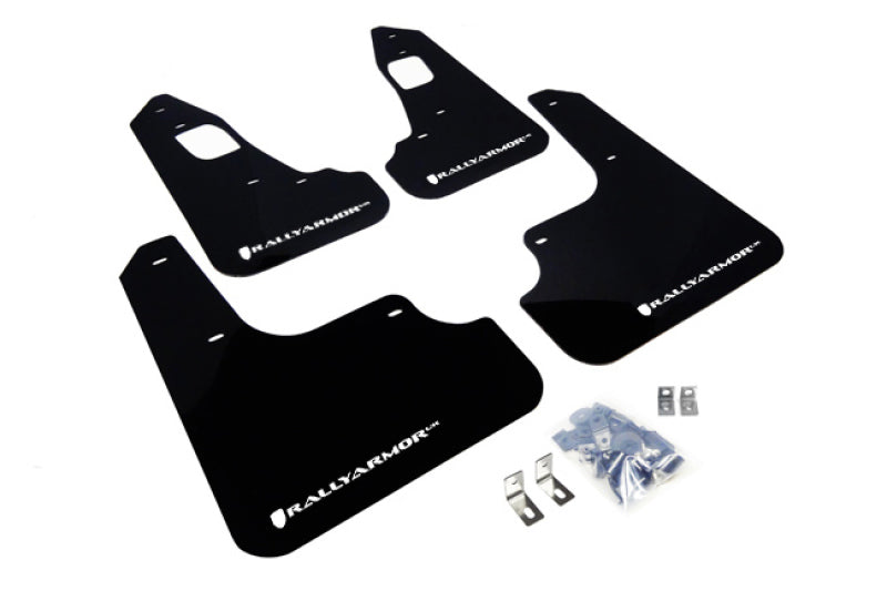 Rally Armor 2008+ Mitsubishi EVO X UR Black Mud Flap w/ White Logo