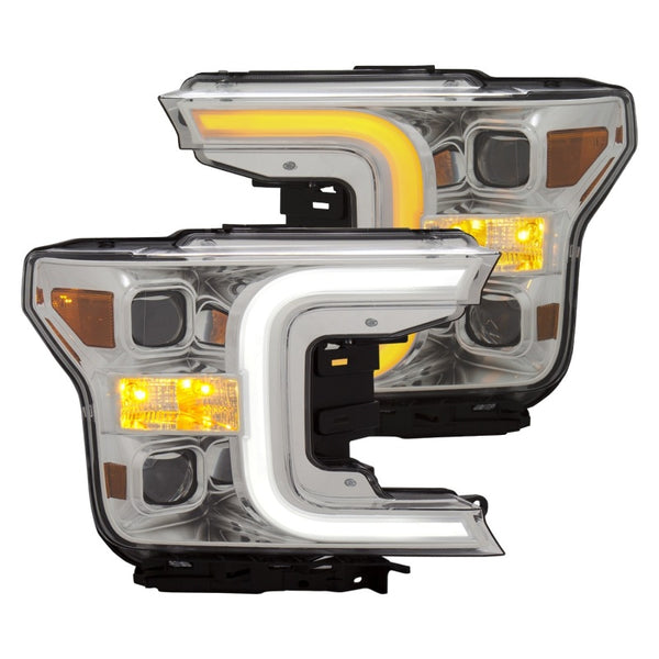 ANZO 18-19 Ford F-150 LED Projector Headlights w/ Plank Style Switchback Chrome w/ Amber