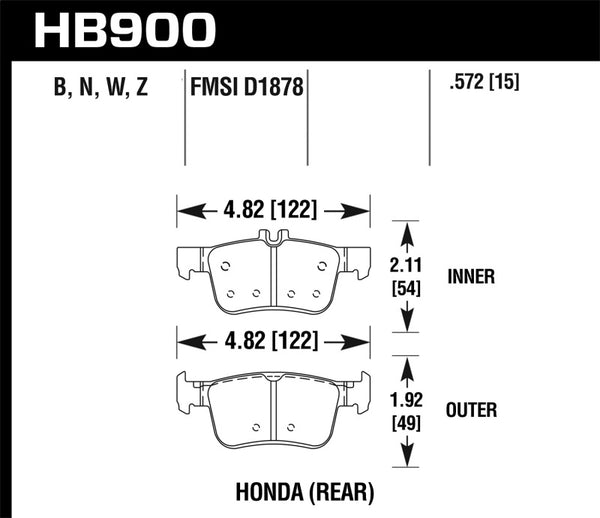 Hawk 16-17 Honda Civic HPS 5.0 Rear Brake Pads