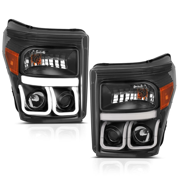 ANZO 2011-2015 Ford F-250 Projector Headlights w/ U-Bar Black