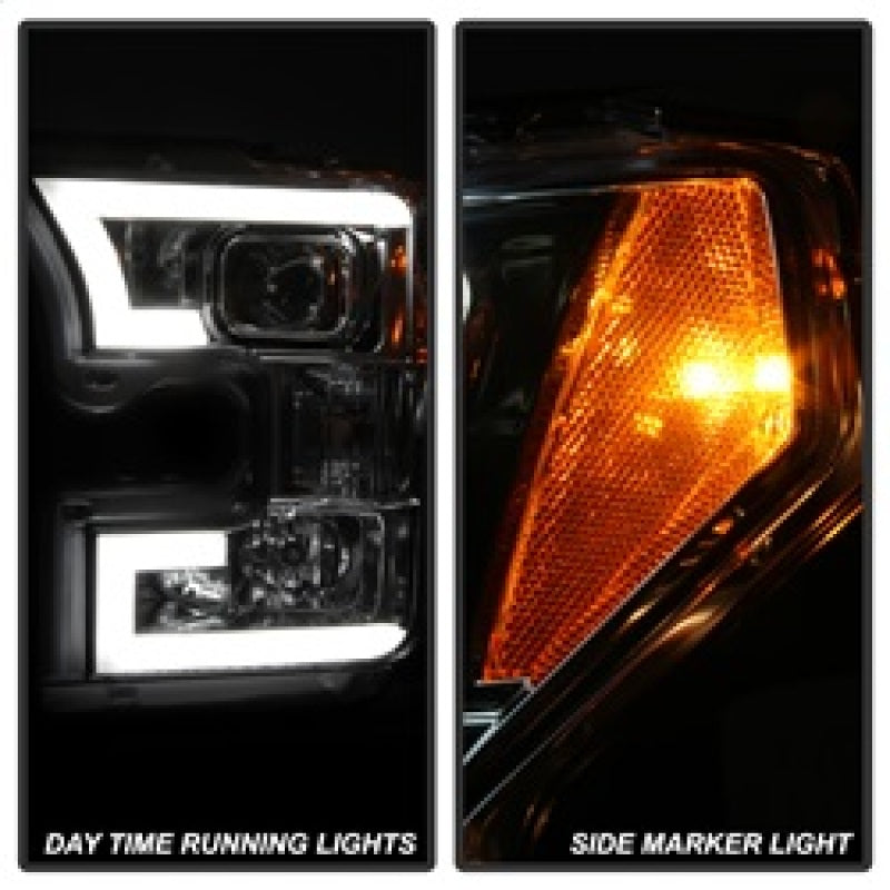 Spyder 15-17 Ford F-150 Projector Headlights - Light Bar DRL LED - Chrome PRO-YD-FF15015-LBDRL-C