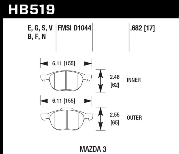 Hawk HPS 08-09 Mazda 3 / Ford/ Volvo HPS Street Front Brake Pads