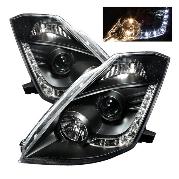 Spyder Nissan 350Z 03-05 Projector Headlights Xenon DRL Blk High H1 Lw D2R PRO-YD-N350Z02-HID-DRL-BK