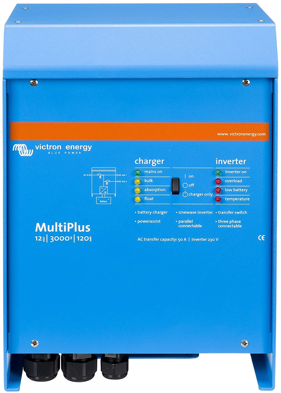 Victron Energy MultiPlus 3000VA 12-Volt Pure Sine Wave Inverter 120 amp Battery Charger