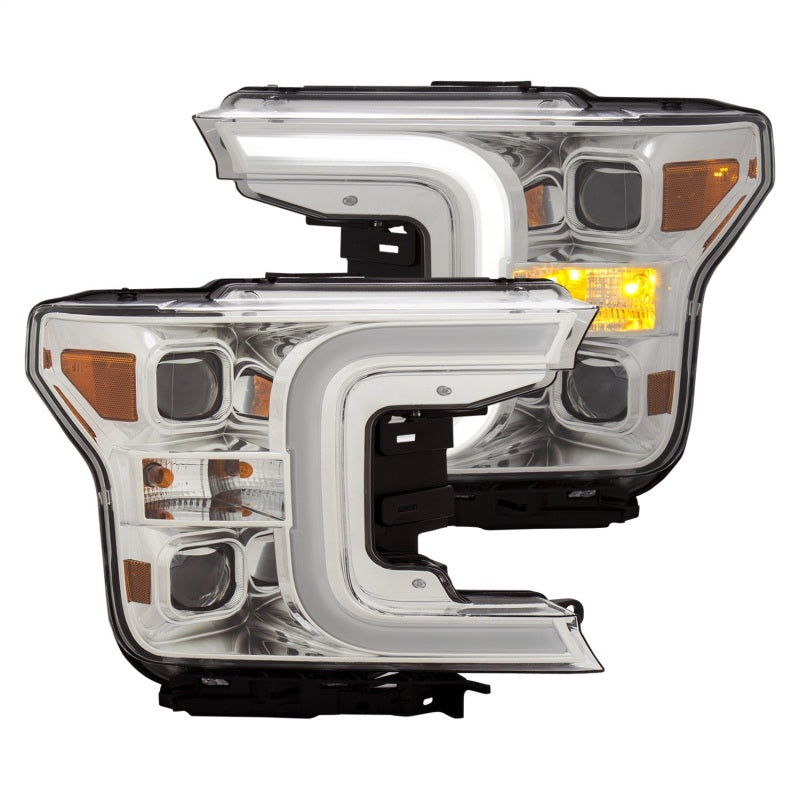 ANZO 18-19 Ford F-150 LED Projector Headlights w/ Plank Style Switchback Chrome w/ Amber