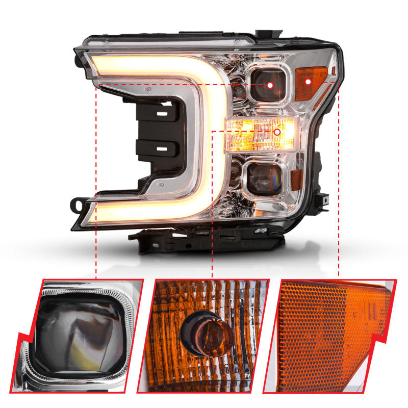 ANZO 18-19 Ford F-150 LED Projector Headlights w/ Plank Style Switchback Chrome w/ Amber