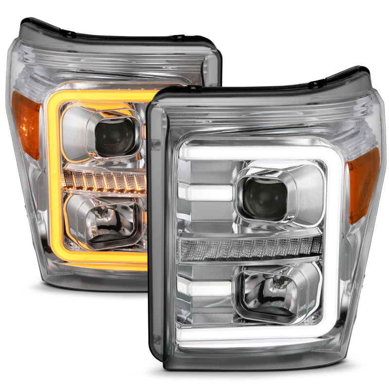 ANZO 11-16 Ford F-250/F-350/F-450 Projector Headlights w/ Plank Style Switchback Chrome w/Amber