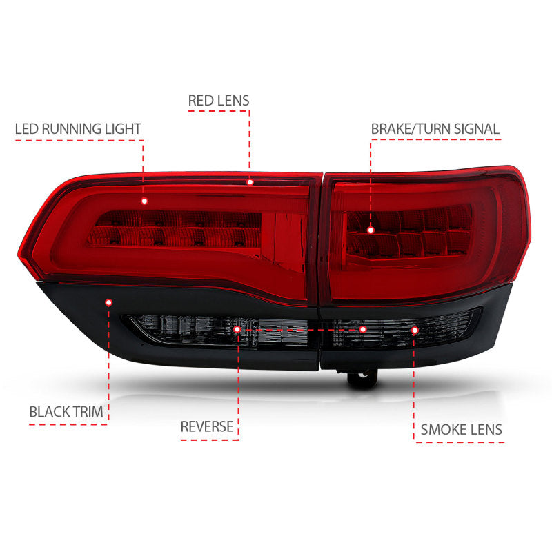 ANZO 2014-2016 Jeep Grand Cherokee LED Taillights Red/Smoke