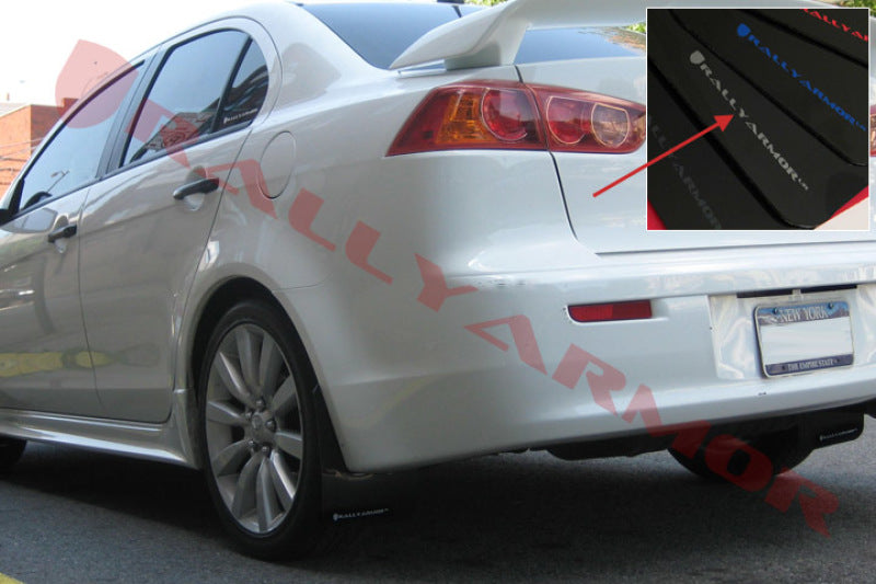 Rally Armor 2007+ Mitsubishi Lancer (doesnt fit Sportback) UR Black Mud Flap w/ Silver Logo