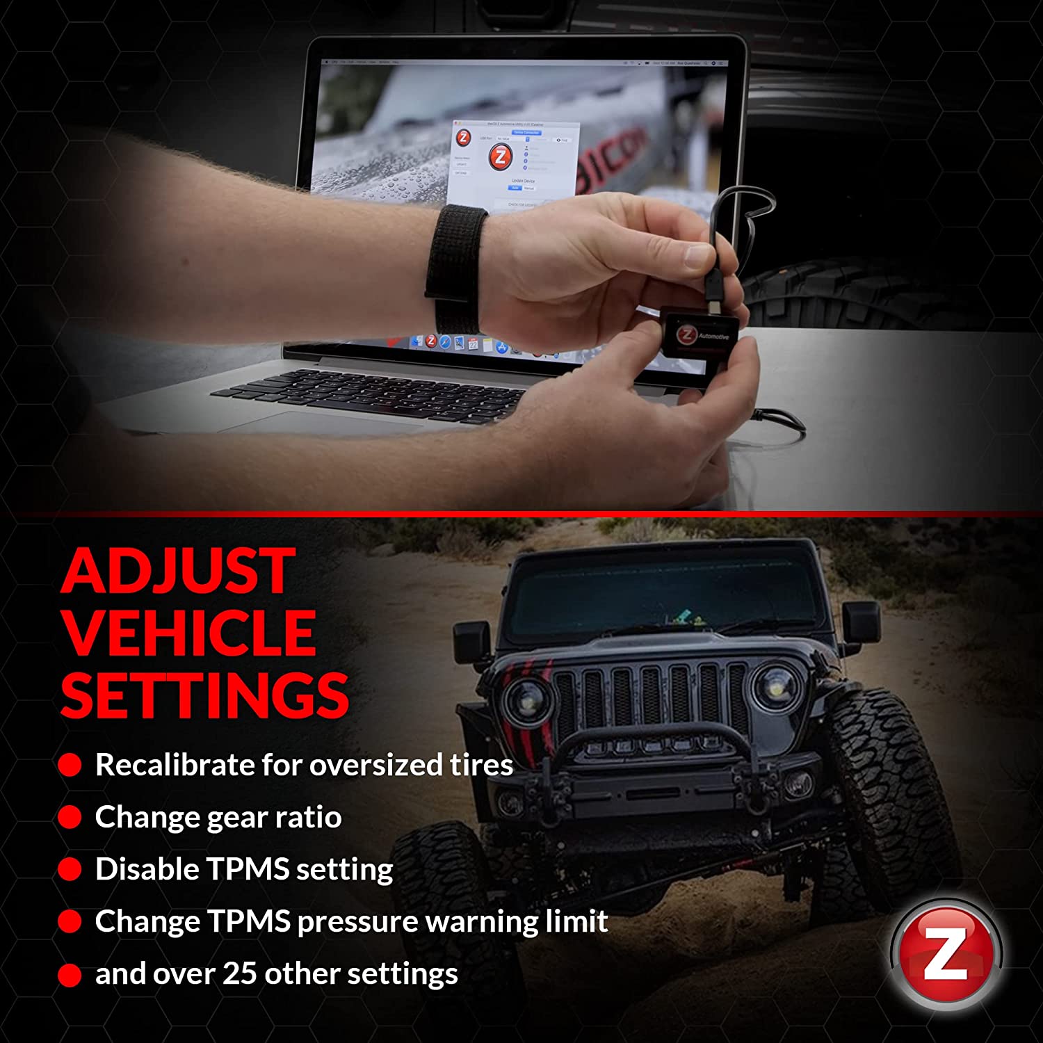 Z Automotive Tazer JL and JT Mini Programmer - Customize Over 50 Settings - Compatible with Jeep Wrangler JL and Gladiator JT 2018-2022 - Activates Rock Crawl, Winch Mode, Light Show and More