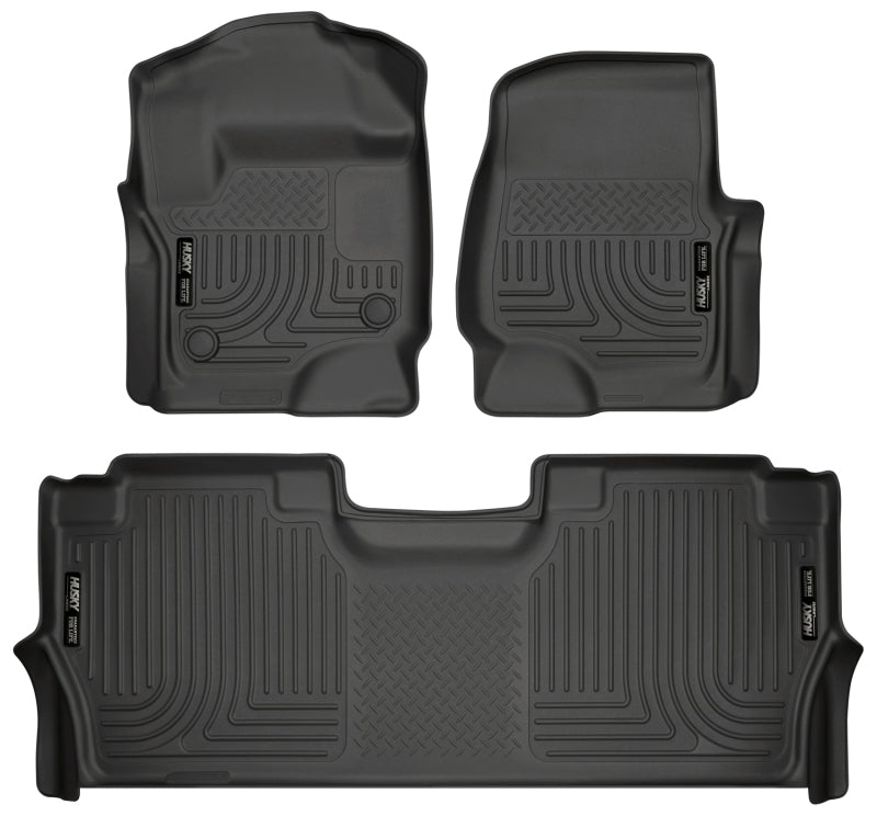 Husky Liners 17-19 Ford F250 Super Duty CC w/Storage Box Front & 2nd Seat Weatherbeater Floor Liners