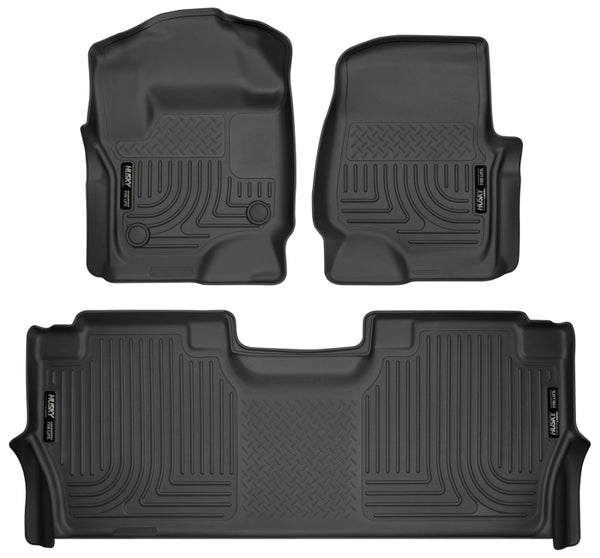 Husky Liners 17-19 Ford F250 Super Duty CC w/Storage Box Front & 2nd Seat Weatherbeater Floor Liners