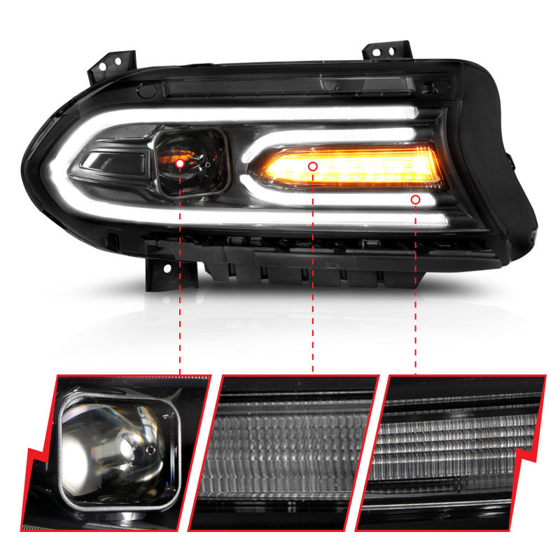 ANZO 2015-2018 Dodge Charger Projector Headlights Plank Style Black