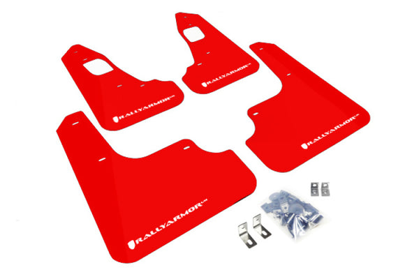 Rally Armor 2008+ Mitsubishi EVO X UR Red Mud Flap w/ White Logo