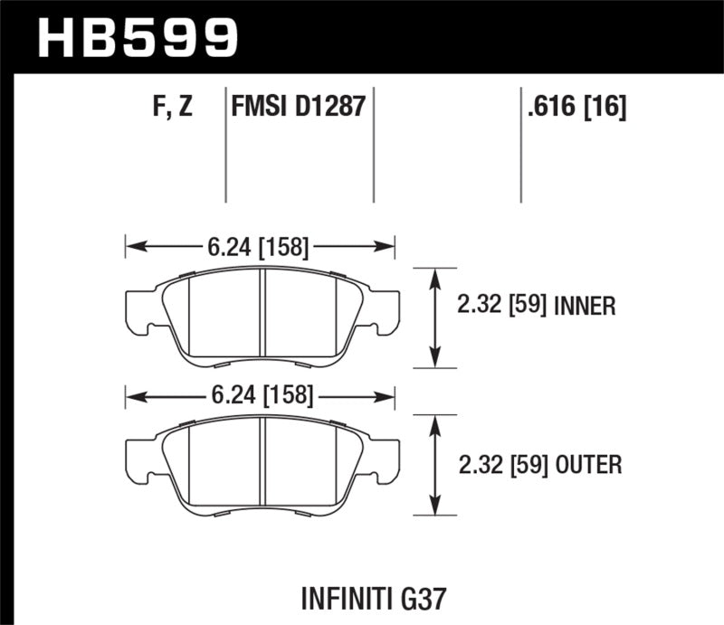 Hawk Infiniti G35 Sport/G37 HPS Street Front Brake Pads