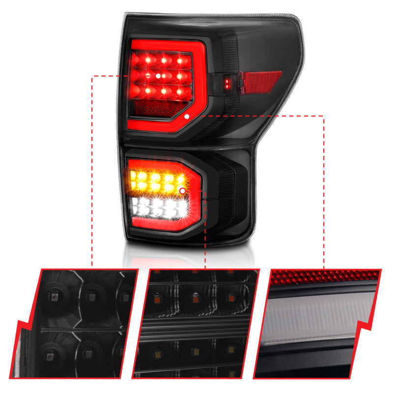 ANZO 2007-2013 Toyota Tundra LED Taillights Plank Style Black w/Smoke Lens