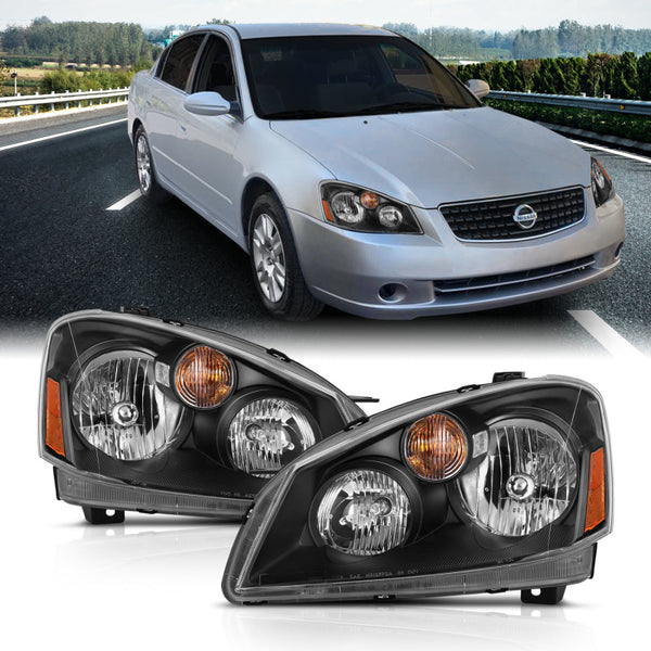 ANZO 2005-2006 Nissan Altima Crystal Headlight 4Door Sedan Black Amber (OE)