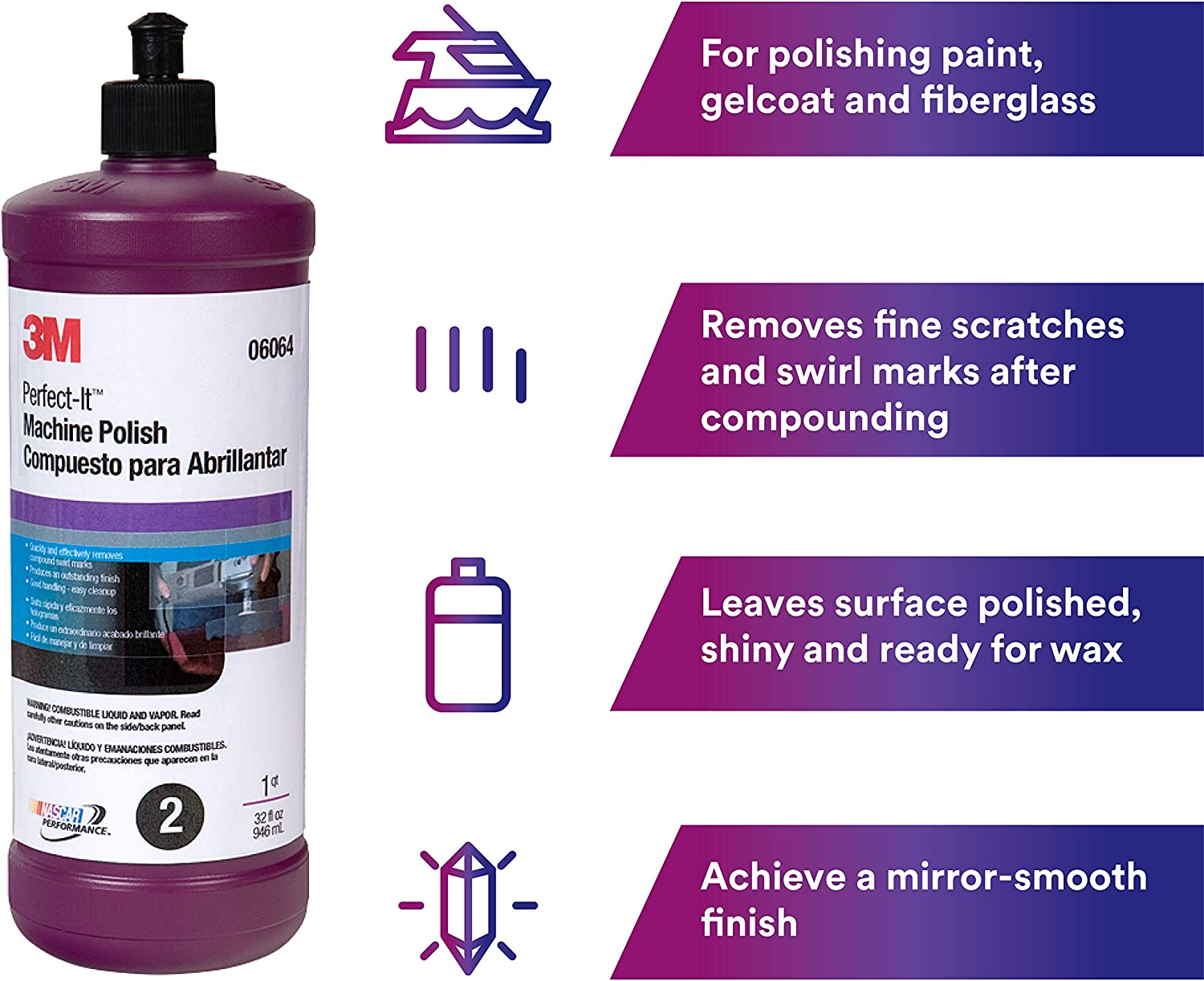 3M Perfect-It Machine Polish (06064) – For Paint and Gelcoat on Cars, Boats, Trucks and RVs – 8 ounces, White