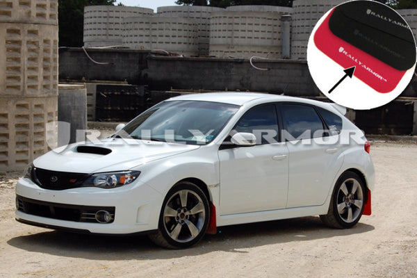 Rally Armor V2 08-11 STI (hatch only) / 11 WRX (hatch only) UR Red Mud Flap w/ White Logo