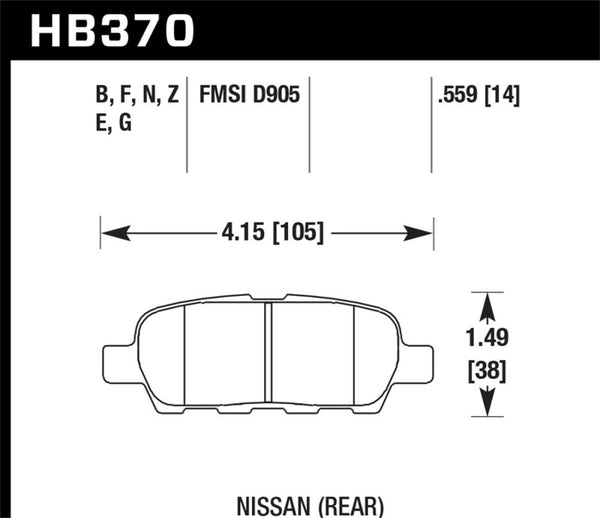 Hawk 03-07 350z / G35 / G35X w/o Brembo DTC-60 Race Rear Brake Pads