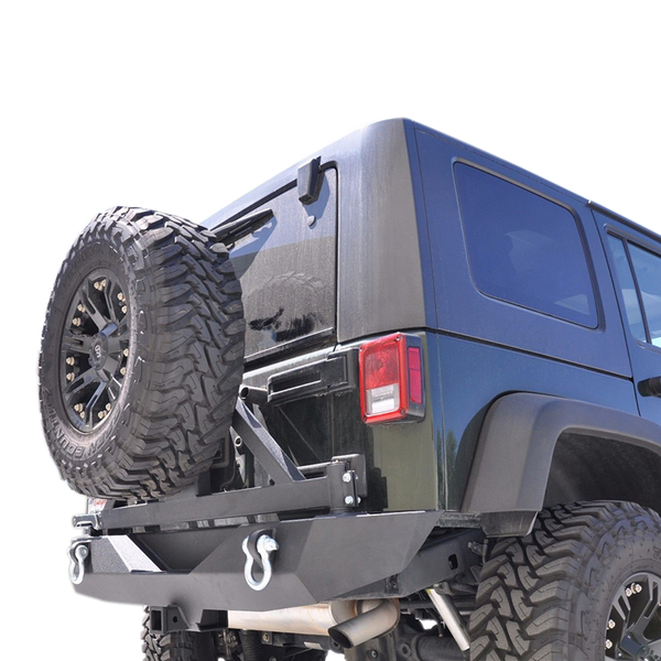 DV8 Offroad 07-18 Jeep Wrangler JK Rear Aluminum Bumper w/ Tire Carrier - Black