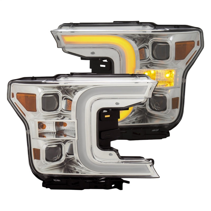 ANZO 18-19 Ford F-150 LED Projector Headlights w/ Plank Style Switchback Chrome w/ Amber