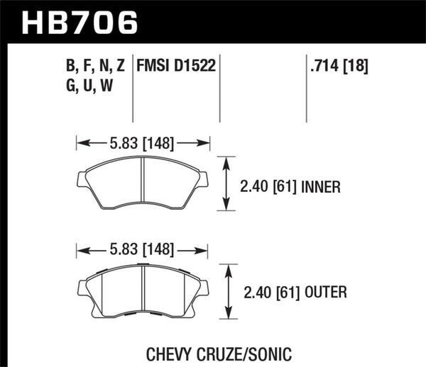 Hawk 11-12 Chevy Cruze Eco/LS/1LT/2LT/LTZ / 12 Sonic LS/LT/LTZ Perf Ceramic Front Street Brake Pads