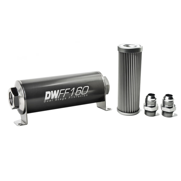 DeatschWerks Stainless Steel 10AN 10 Micron Universal Inline Fuel Filter Housing Kit (160mm)