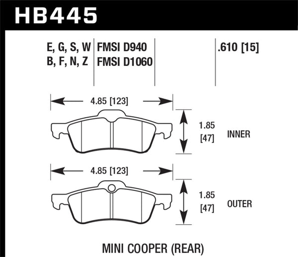 Hawk 02-06 Mini Cooper / Cooper S  Blue Race Rear Brake Pads