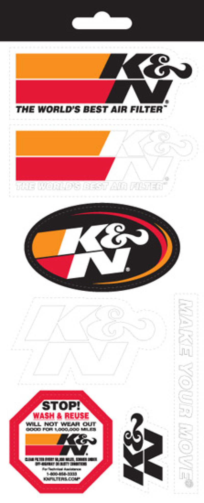 K&N Sticker Sheet 4.5in x 10.5in (various different stickers)