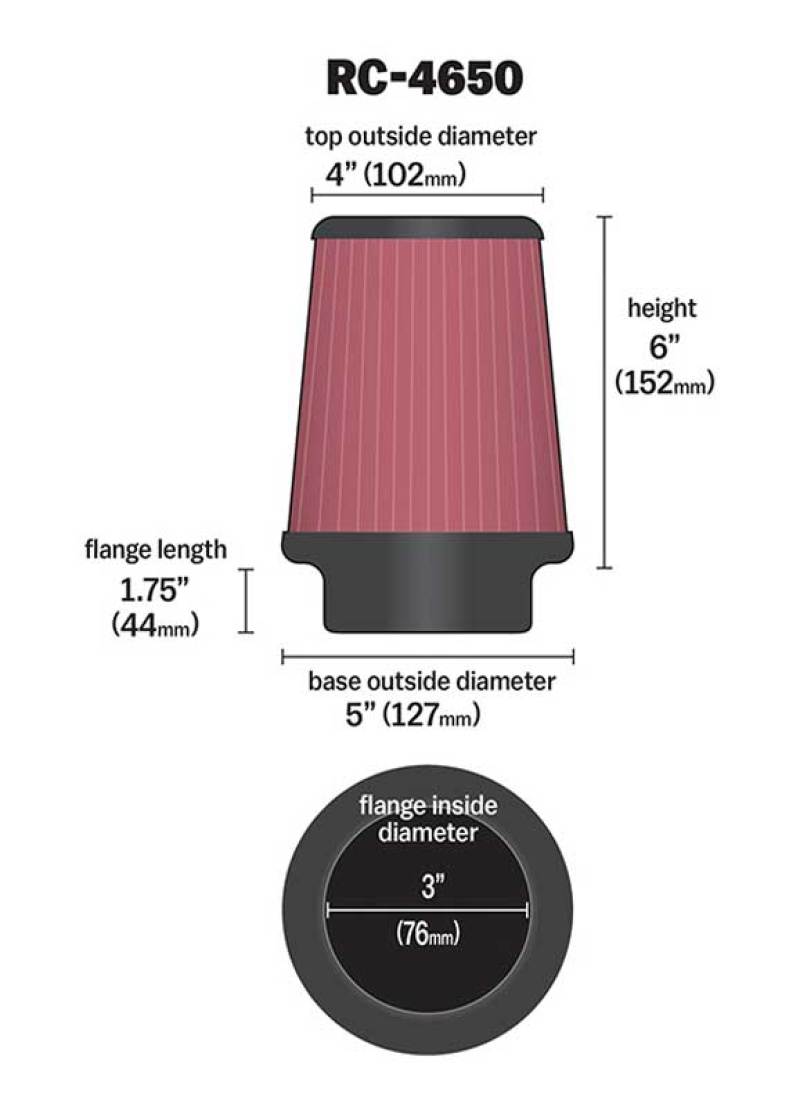 K&N Universal Chrome Filter - Round Tapered 5in Base OD x 4in Top OD x 6in H