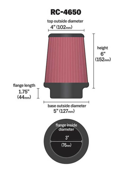 K&N Universal Chrome Filter - Round Tapered 5in Base OD x 4in Top OD x 6in H