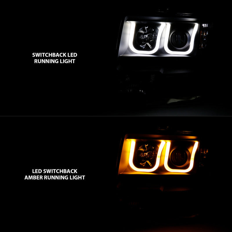 ANZO 2009-2014 Ford F-150 Projector Headlights w/ U-Bar Switchback Black w/ Amber