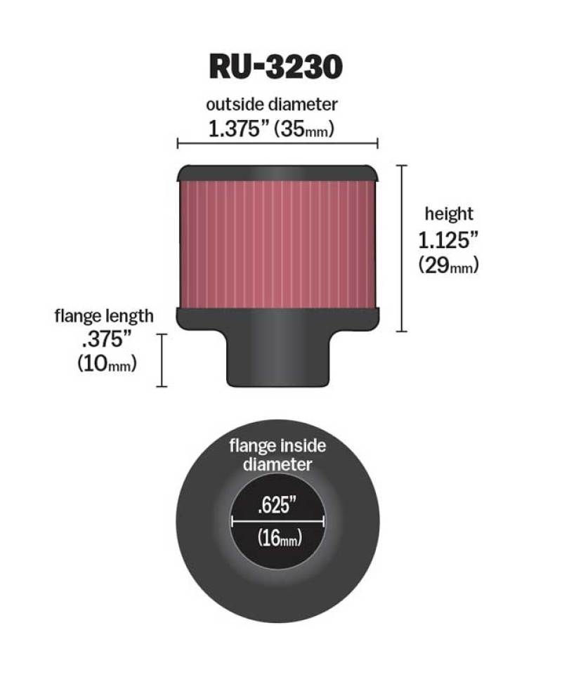 K&N Filter 5/8 inch Flange 1 3/8 inch OD 1 1/8 inch Height