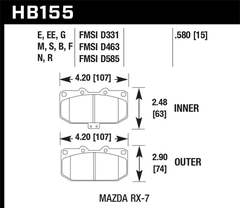 Hawk 1990-1990 Mazda RX-7 GXL (w/Elec Adjust Susp) HPS 5.0 Front Brake Pads