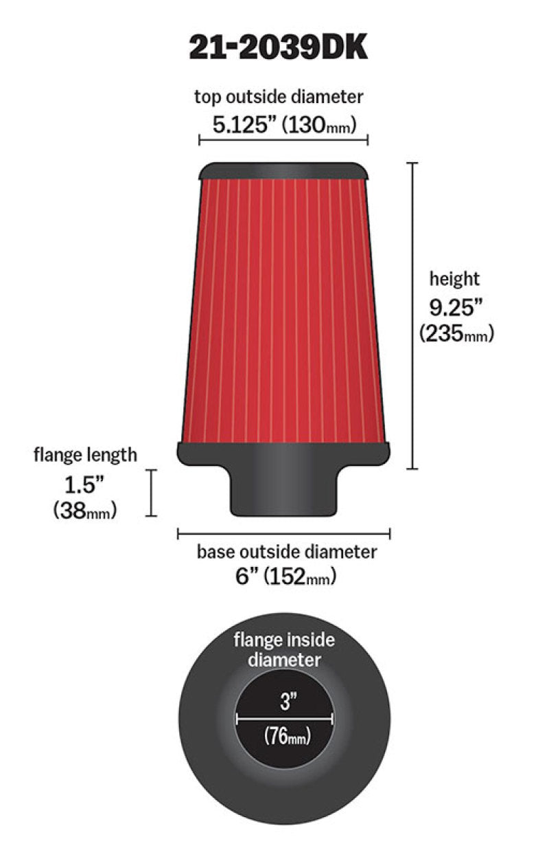 AEM 3 inch x 9 inch DryFlow Air Filter