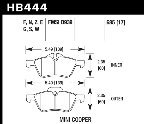 Hawk 02-06 Mini Cooper / Cooper S HPS Street Front Brake Pads