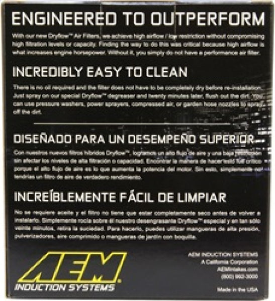 AEM 2.75in Flange 6in x 4.5in Base 6in x 3.8125in Top 5in Height DryFlow Air Filter