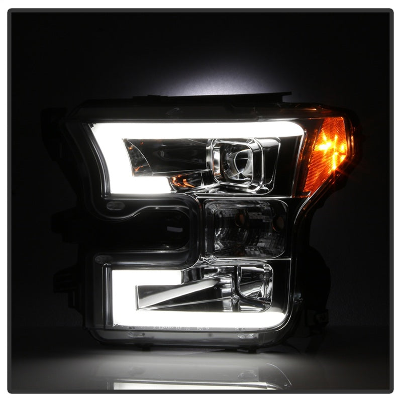 Spyder 15-17 Ford F-150 Projector Headlights - Light Bar DRL LED - Chrome PRO-YD-FF15015-LBDRL-C